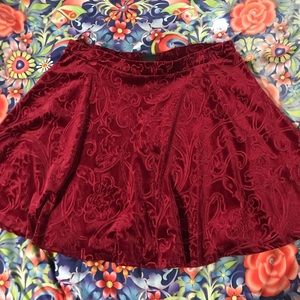 Burgundy Red Velvet Skater Skirt Plus Size